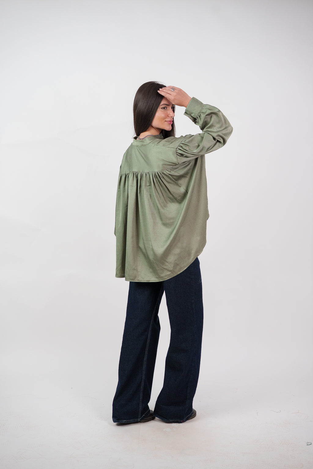 SATIN BALLOON SLEEVE BLOUSE