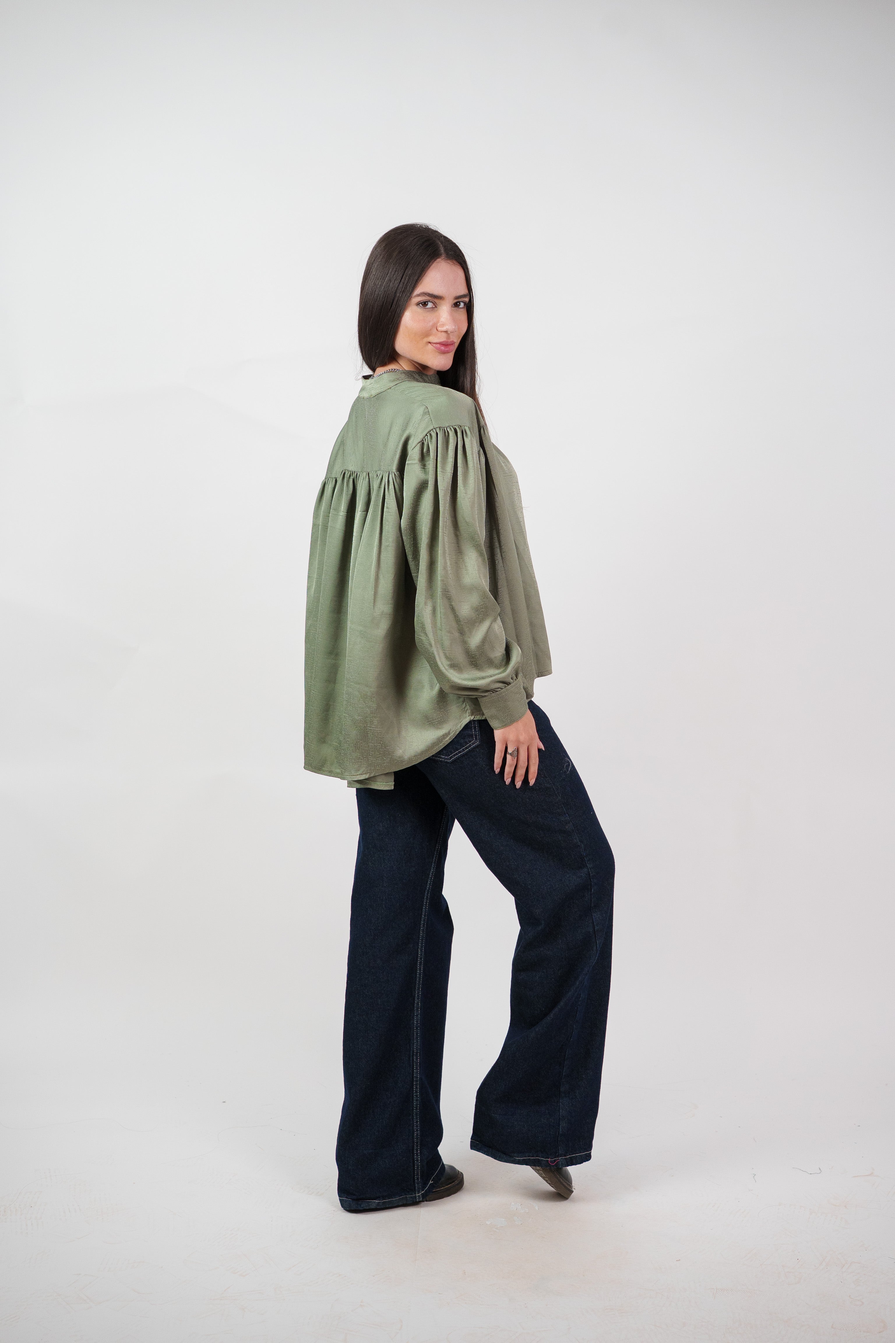 SATIN BALLOON SLEEVE BLOUSE