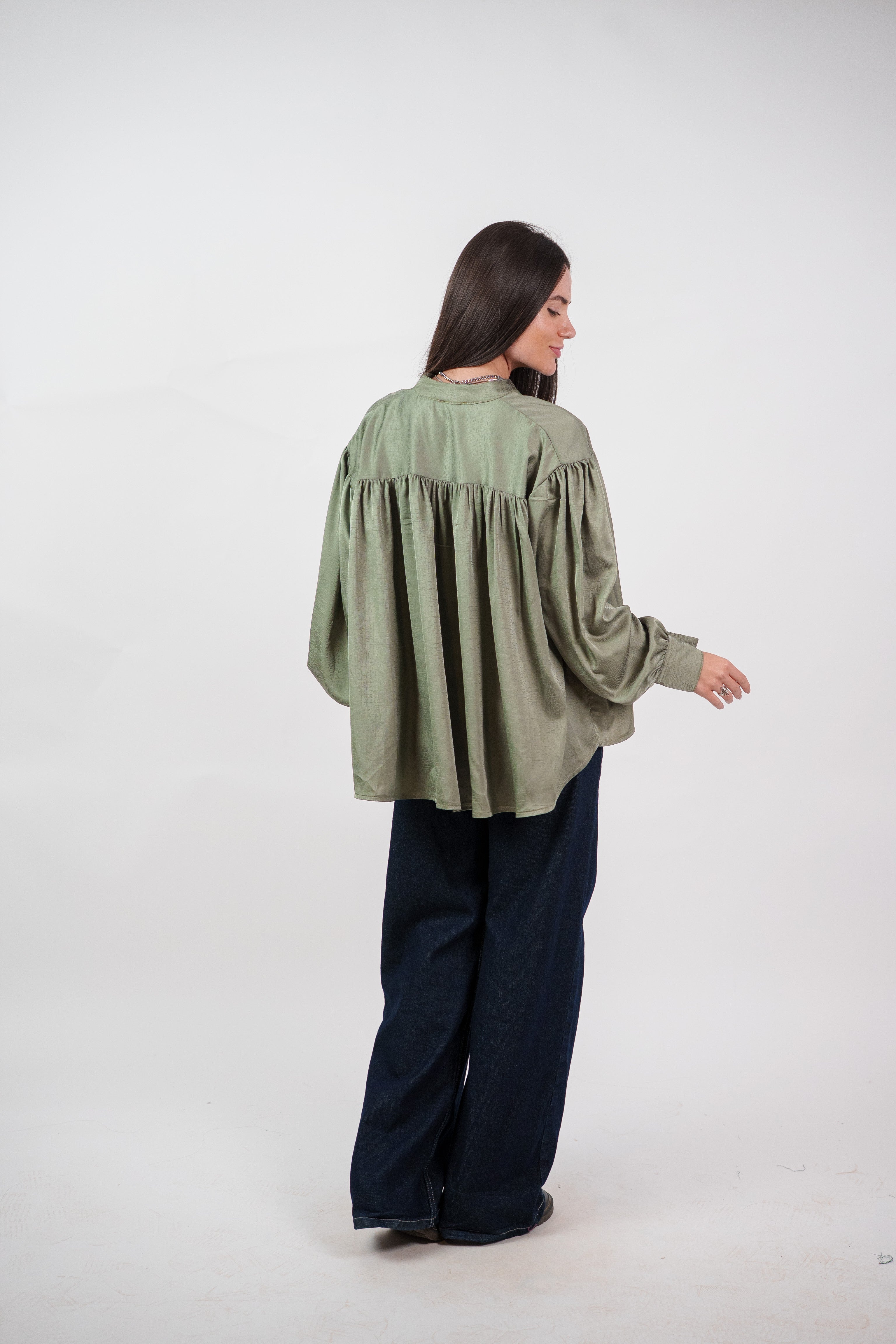 SATIN BALLOON SLEEVE BLOUSE