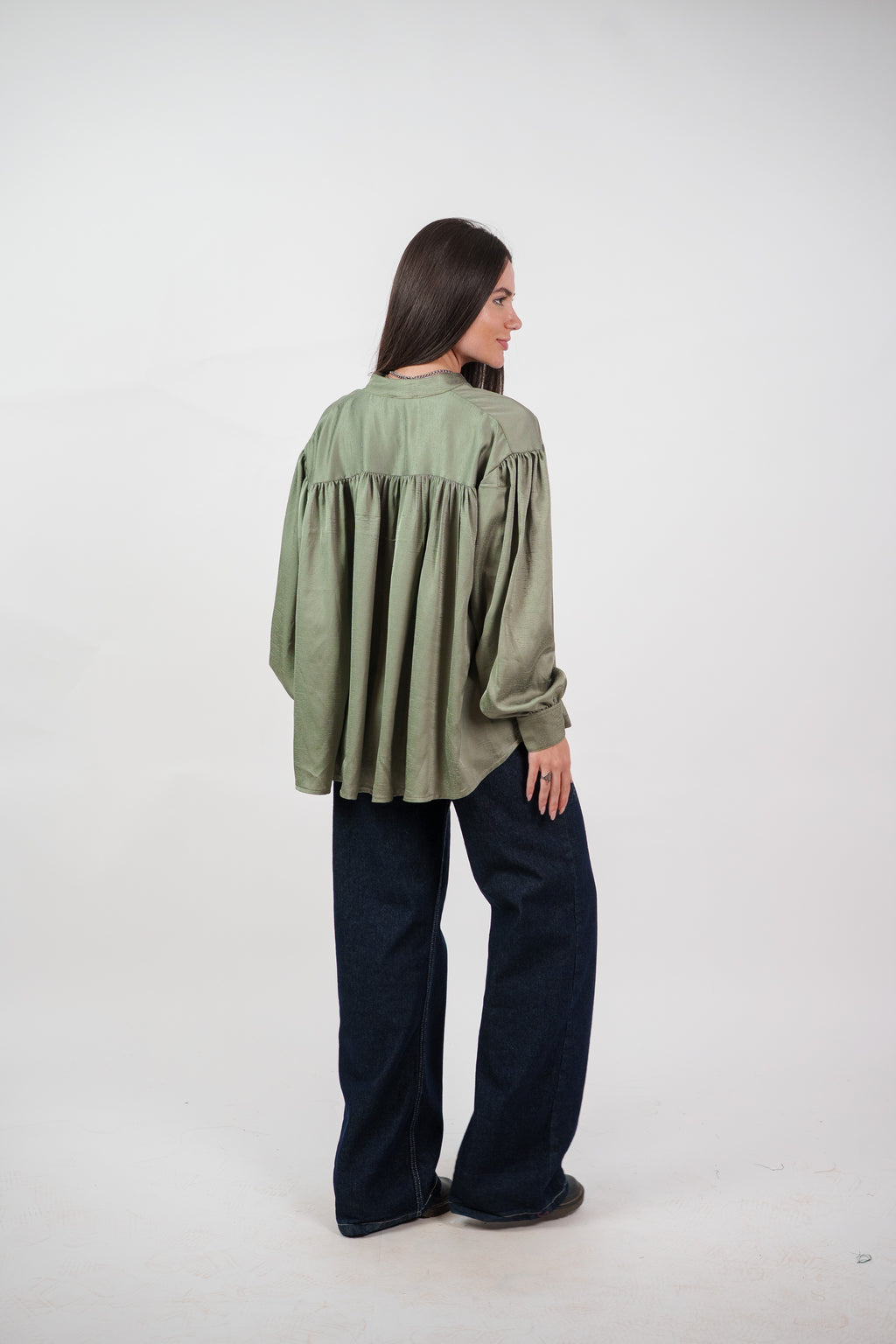 SATIN BALLOON SLEEVE BLOUSE