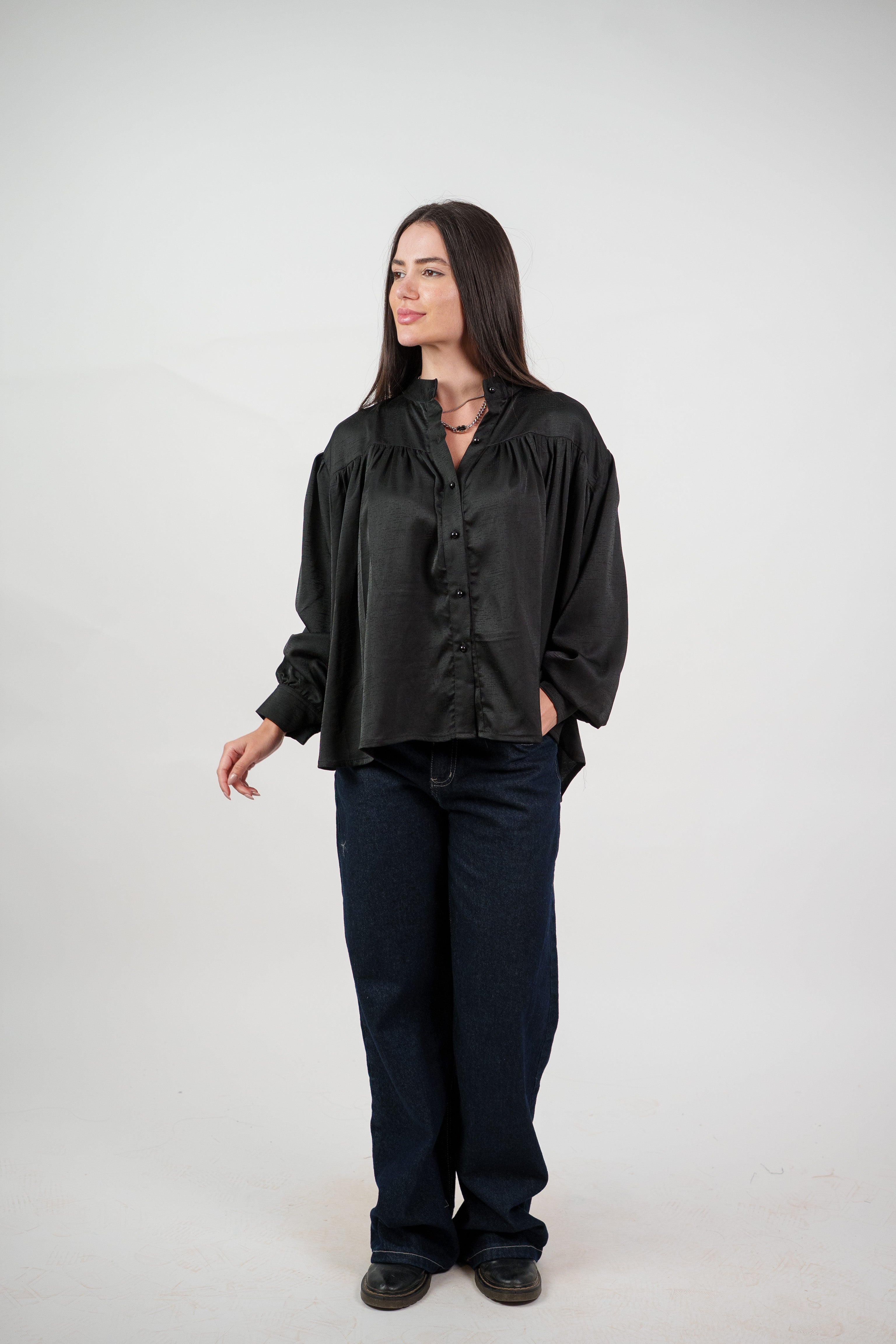 SATIN BALLOON SLEEVE BLOUSE