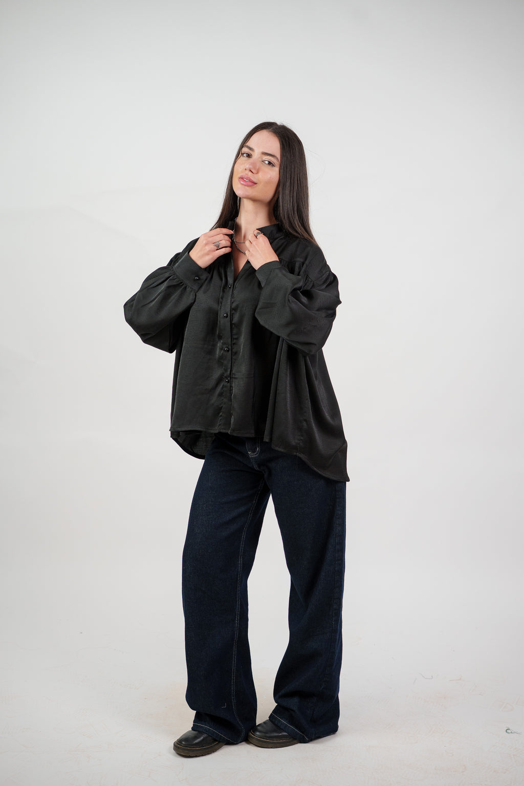 SATIN BALLOON SLEEVE BLOUSE