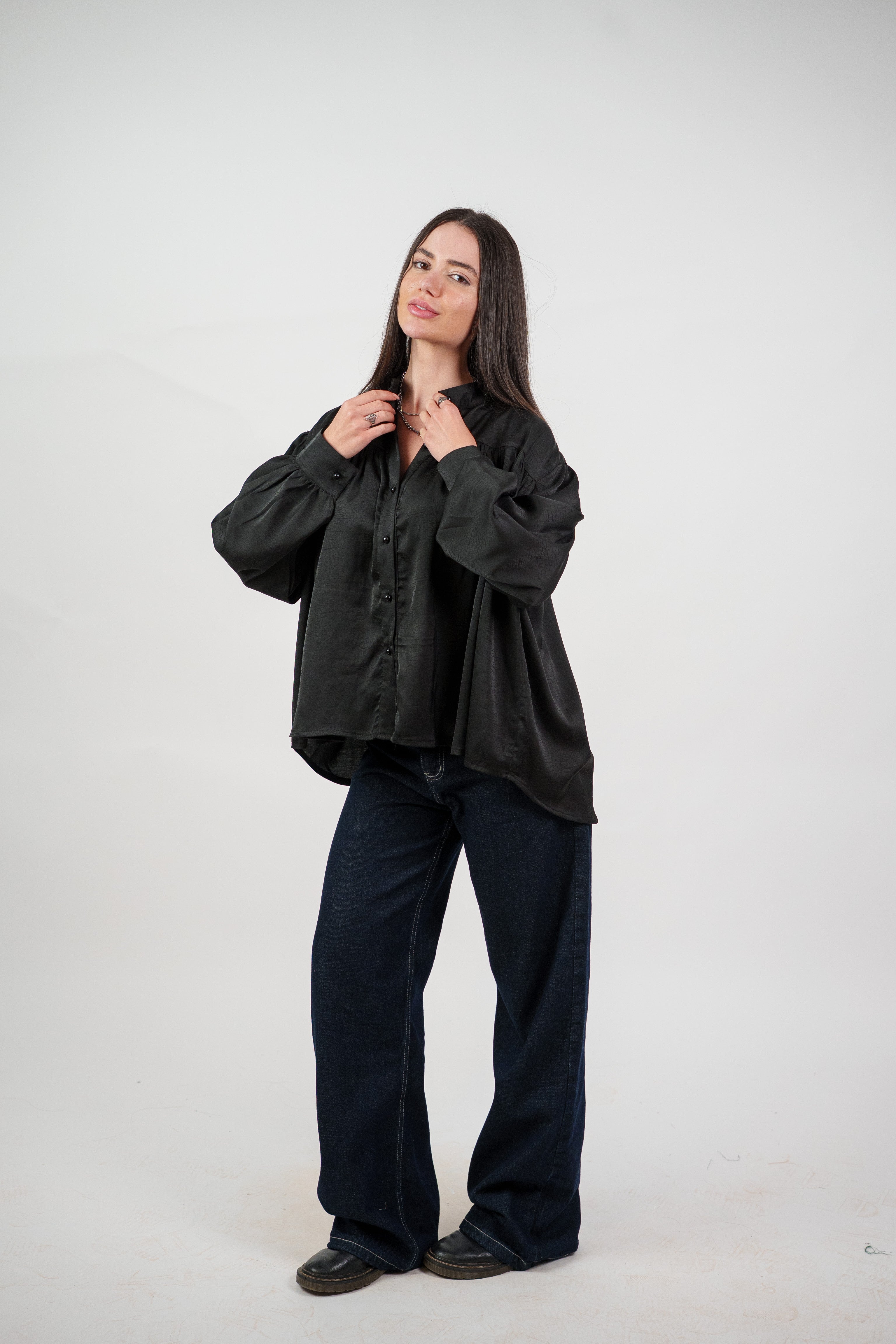 SATIN BALLOON SLEEVE BLOUSE