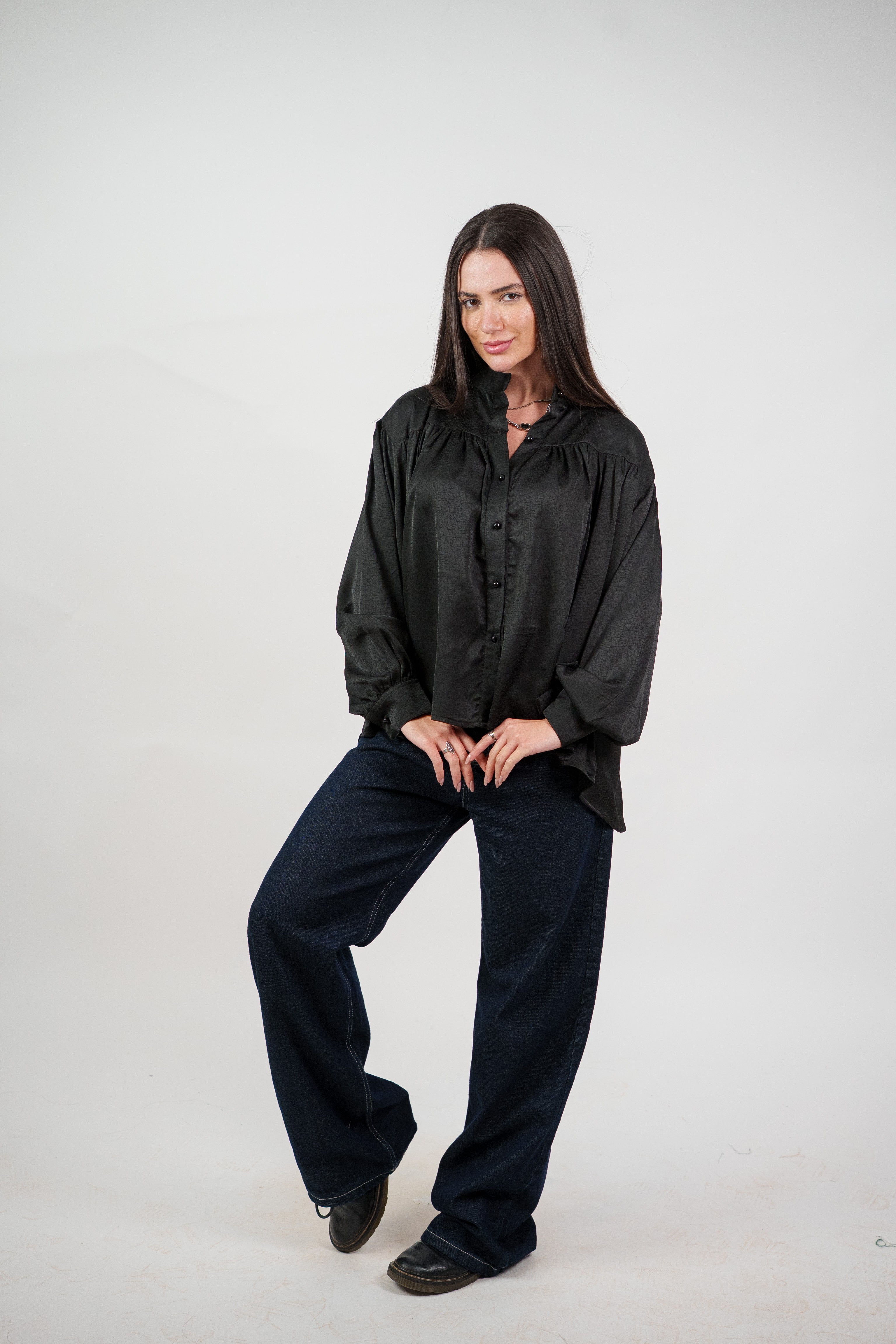 SATIN BALLOON SLEEVE BLOUSE