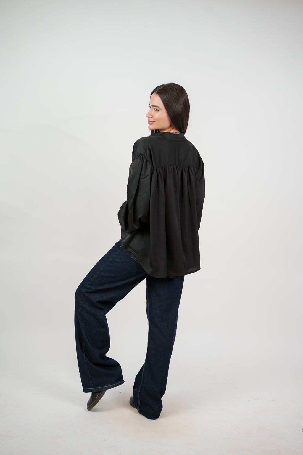 SATIN BALLOON SLEEVE BLOUSE