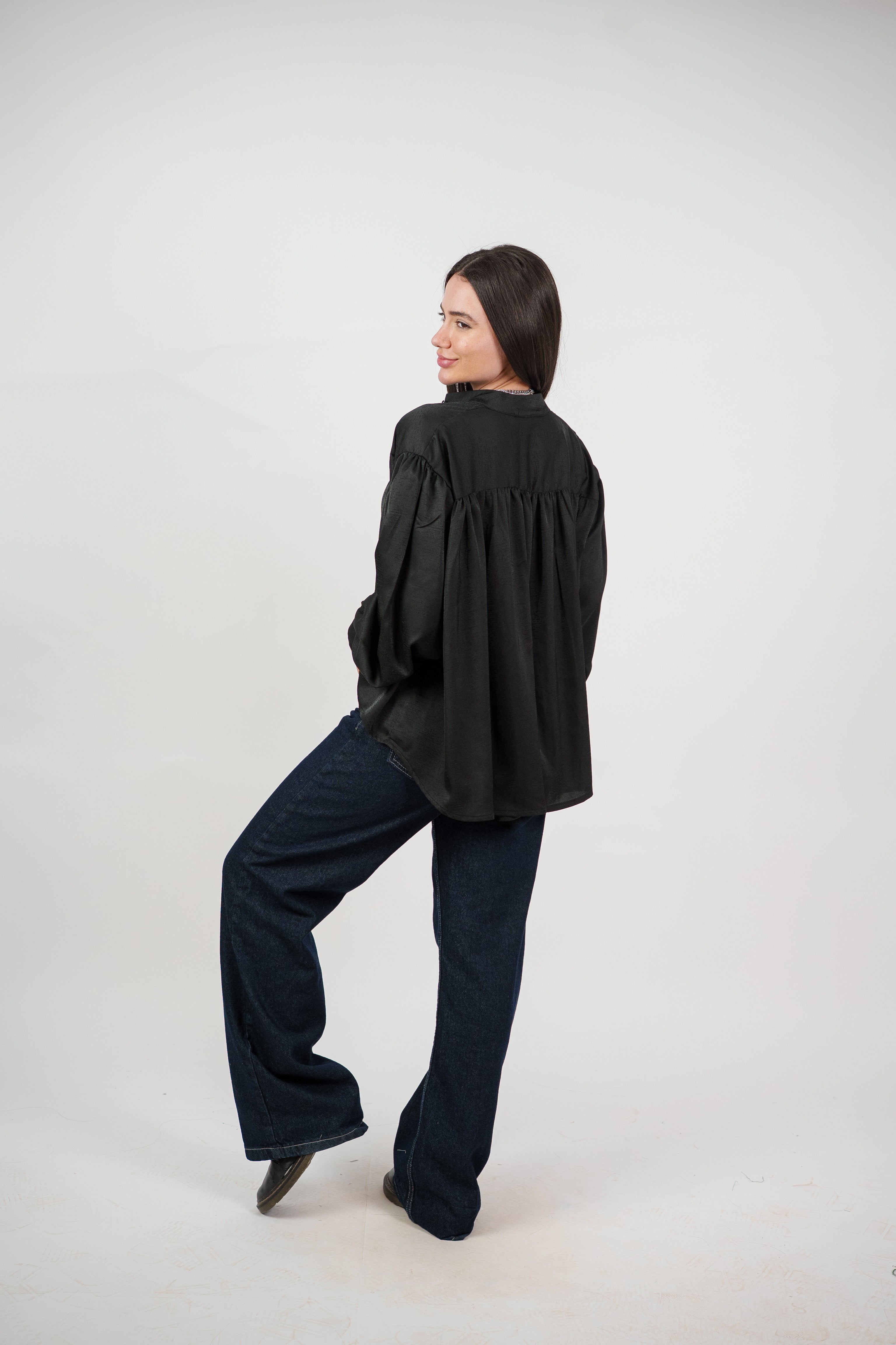 SATIN BALLOON SLEEVE BLOUSE