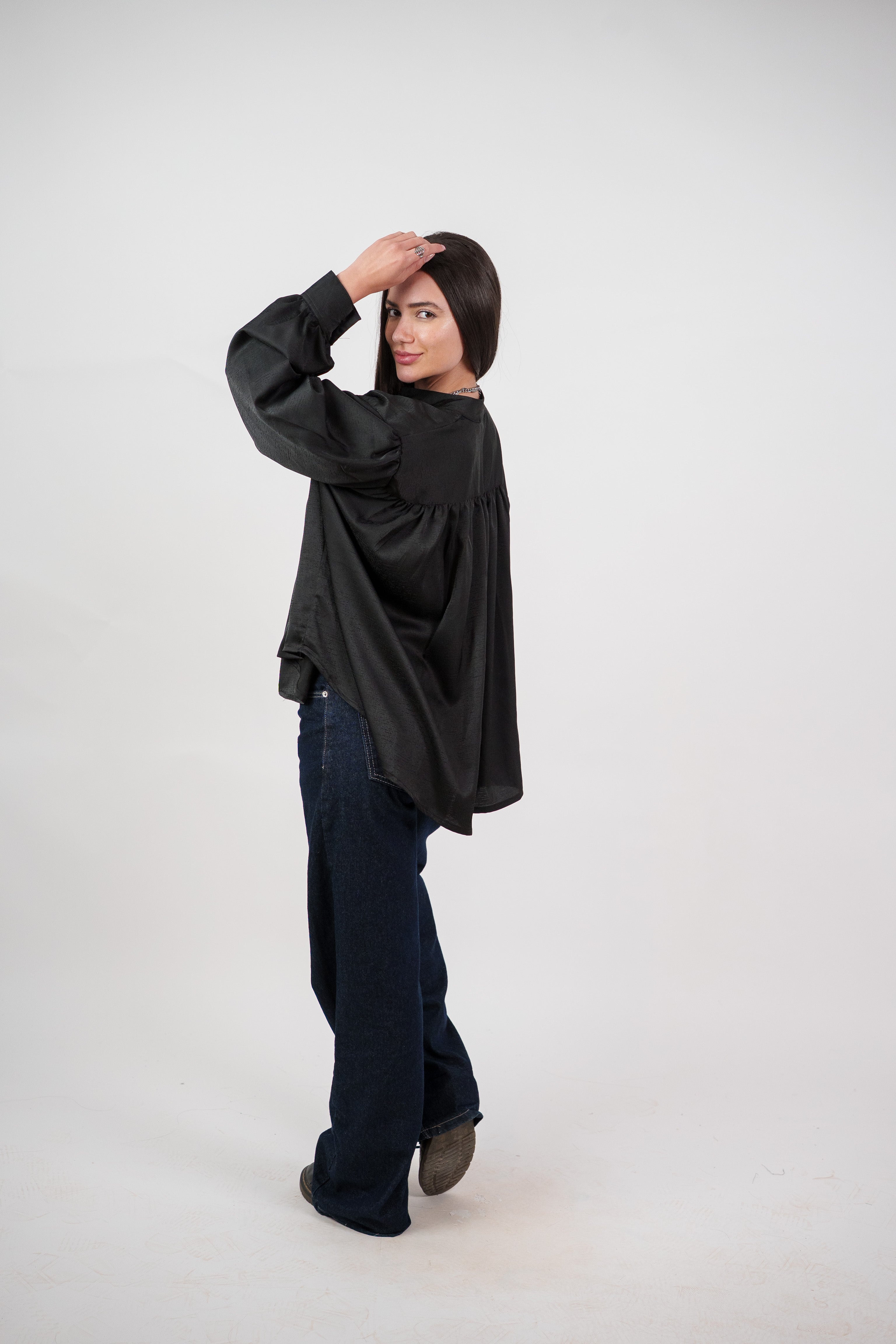 SATIN BALLOON SLEEVE BLOUSE