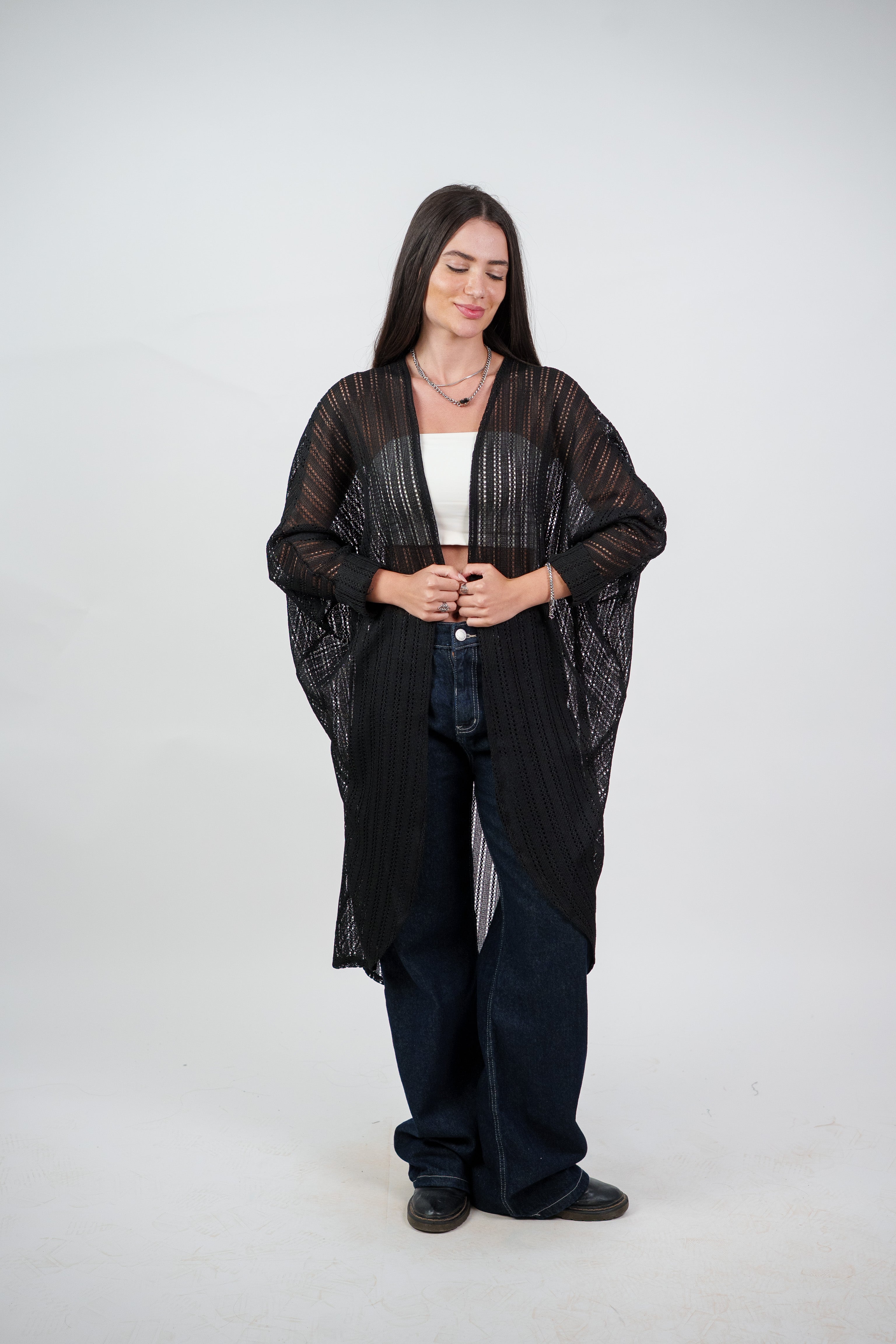 SHEER KNIT OPEN BLOUSE