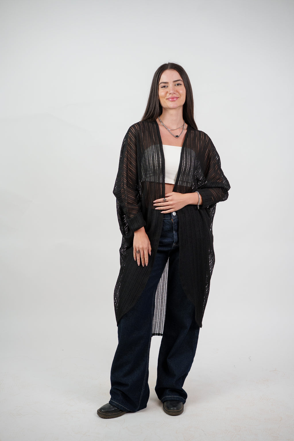 SHEER KNIT OPEN BLOUSE