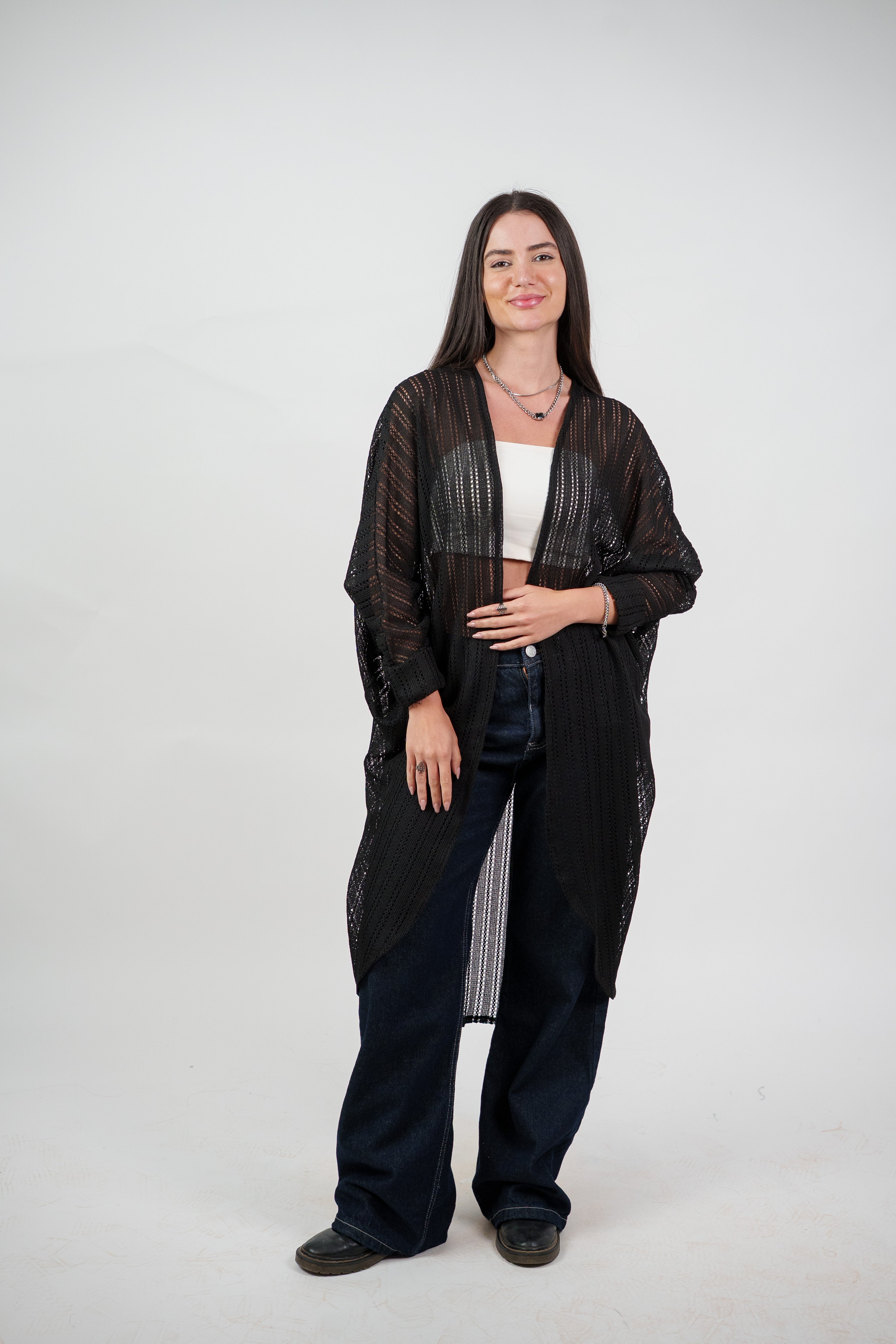 SHEER KNIT OPEN BLOUSE