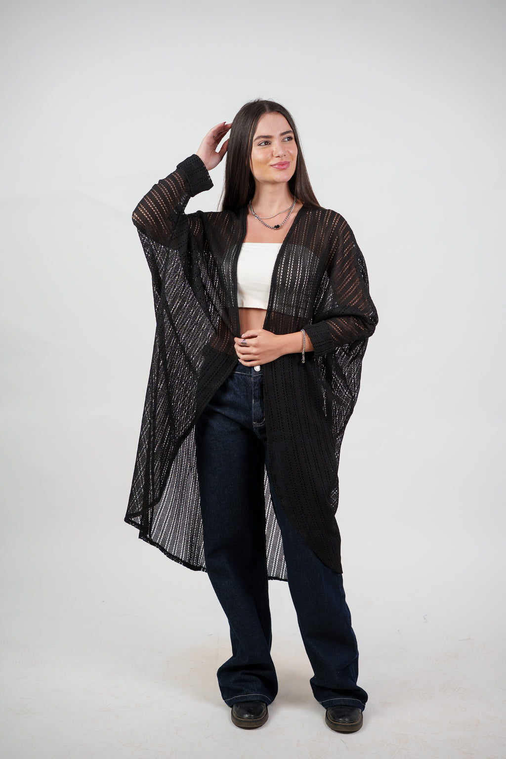 SHEER KNIT OPEN BLOUSE
