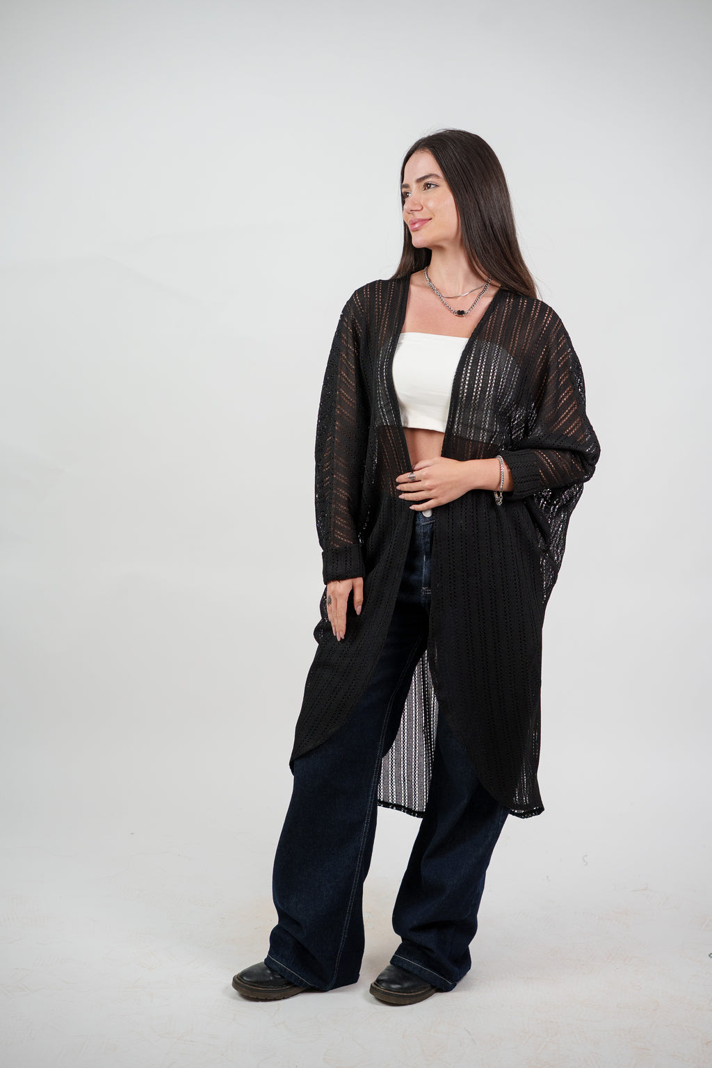 SHEER KNIT OPEN BLOUSE