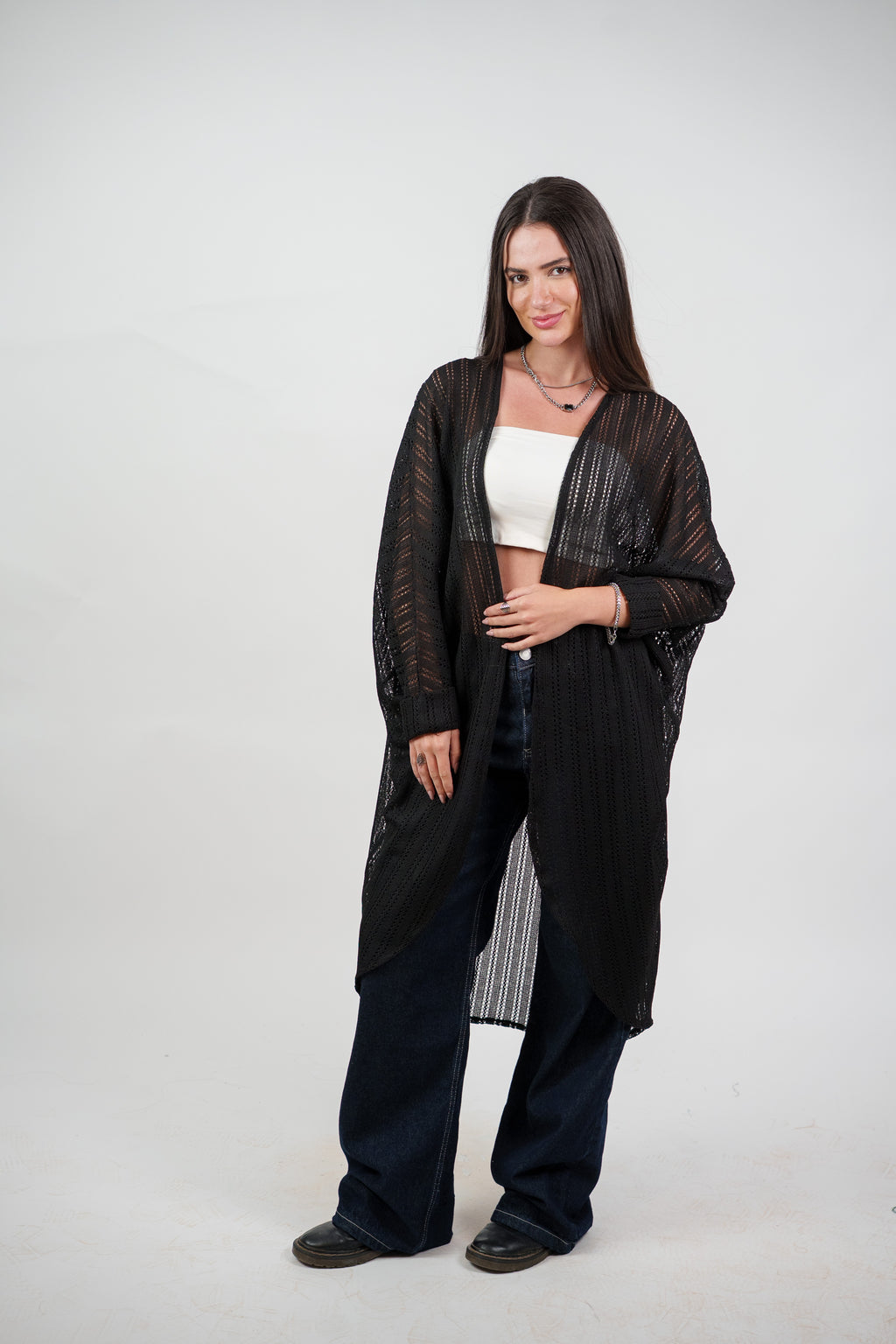 SHEER KNIT OPEN BLOUSE
