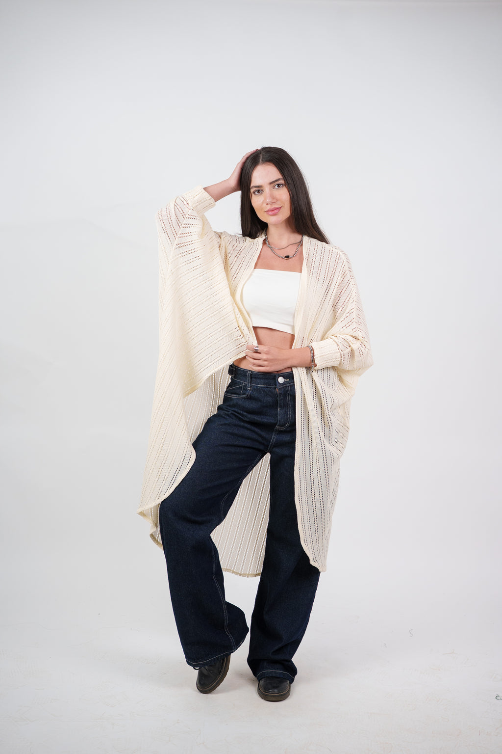 SHEER KNIT OPEN BLOUSE
