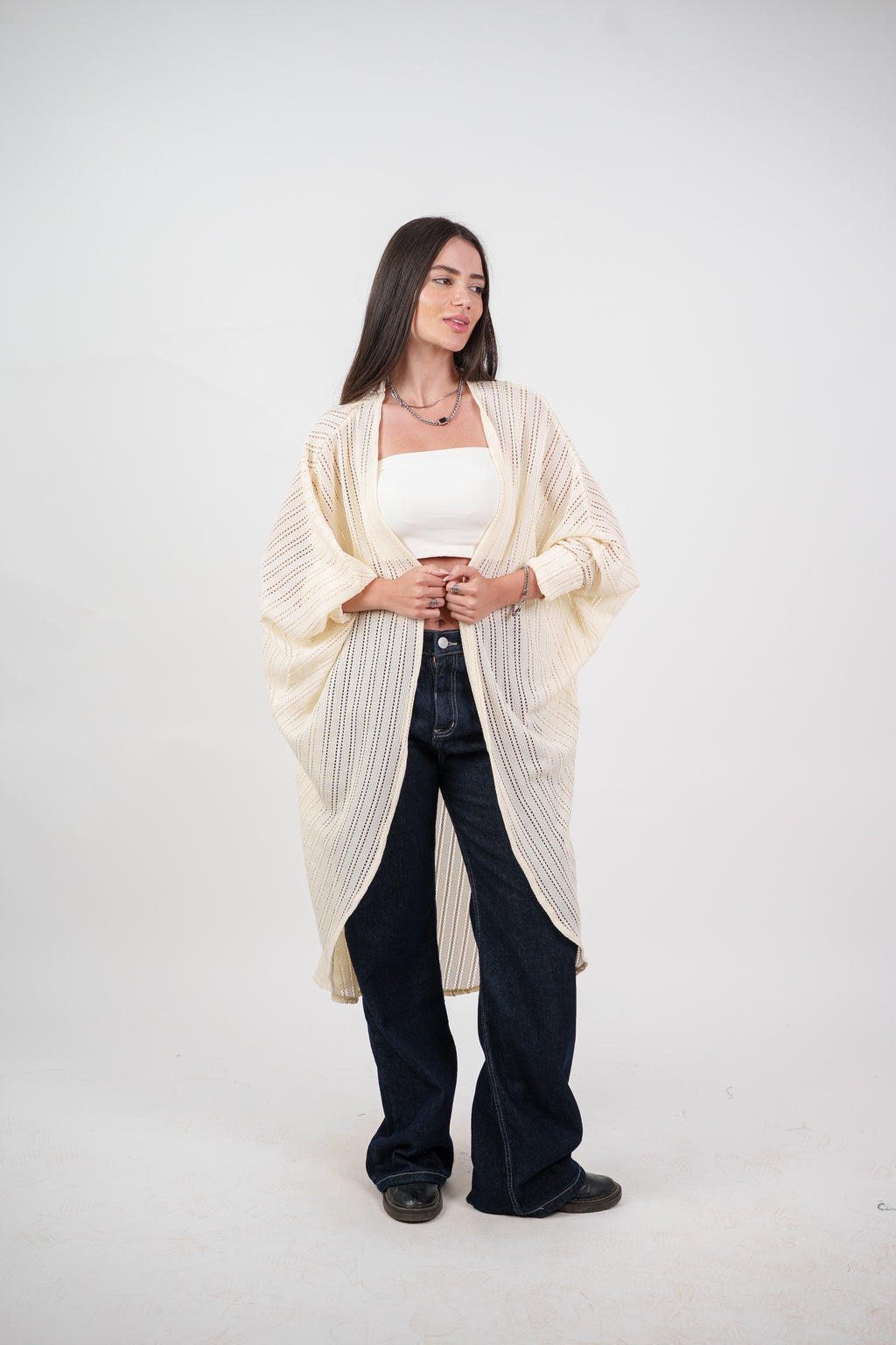 SHEER KNIT OPEN BLOUSE