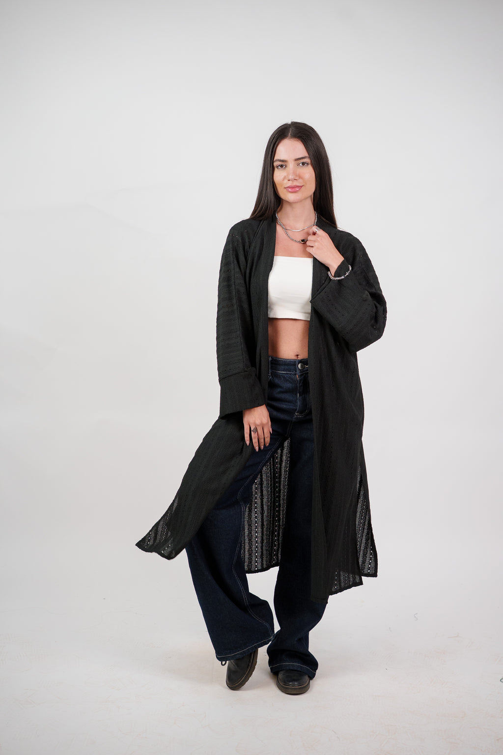 SHEER KNIT OPEN BLOUSE
