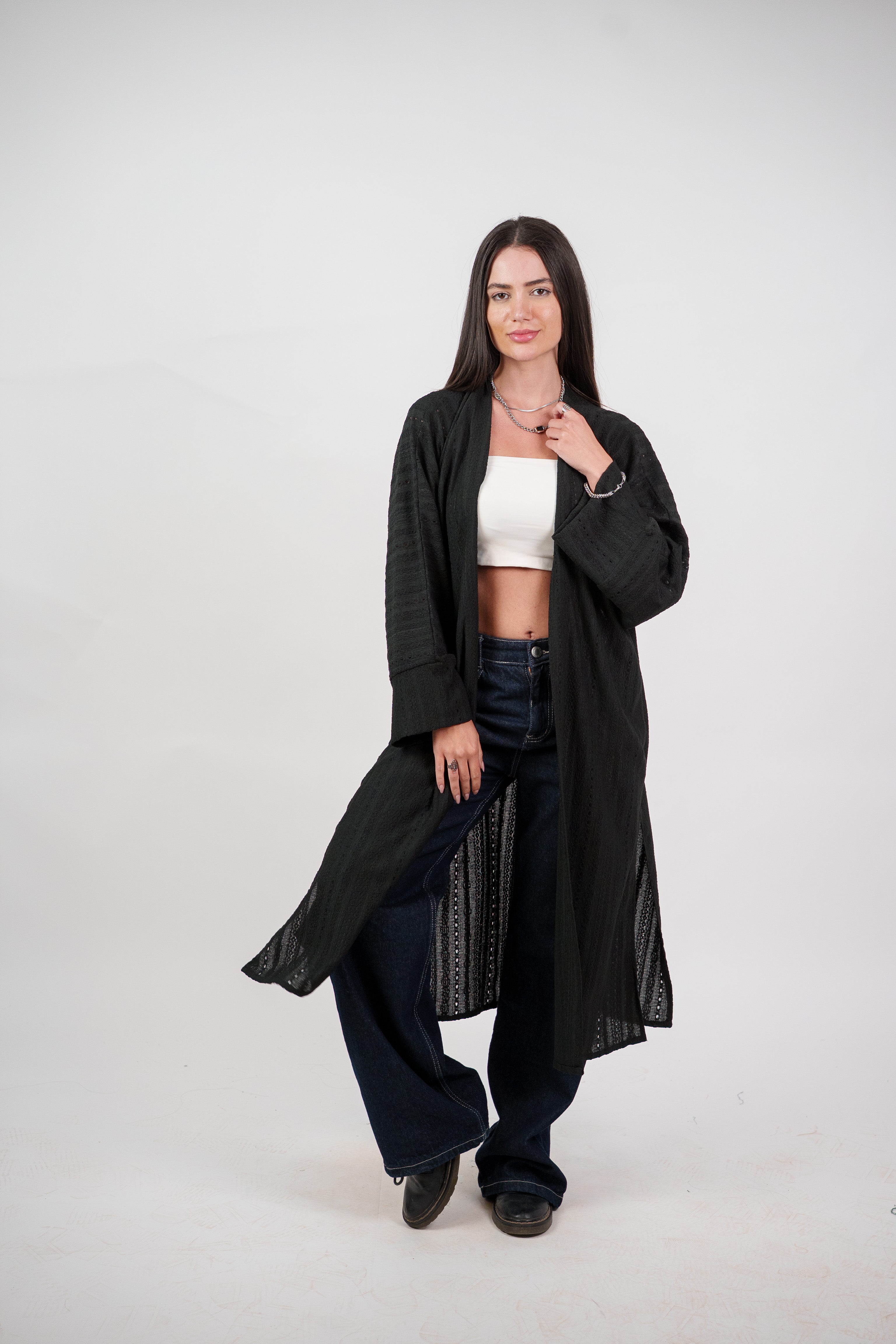 SHEER KNIT OPEN BLOUSE