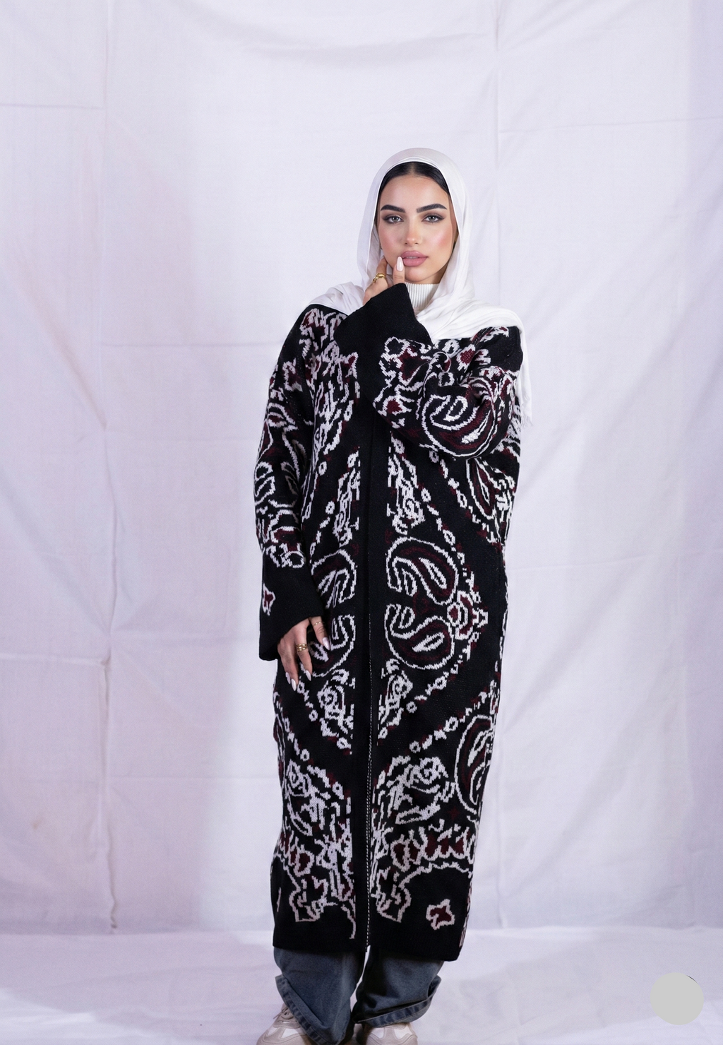 Paisley Knit Open Cardigan / black