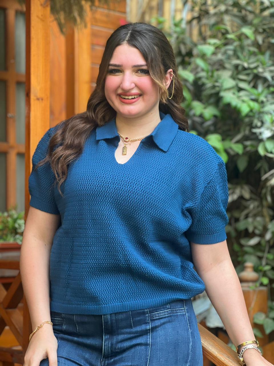 Open Knit Polo Top