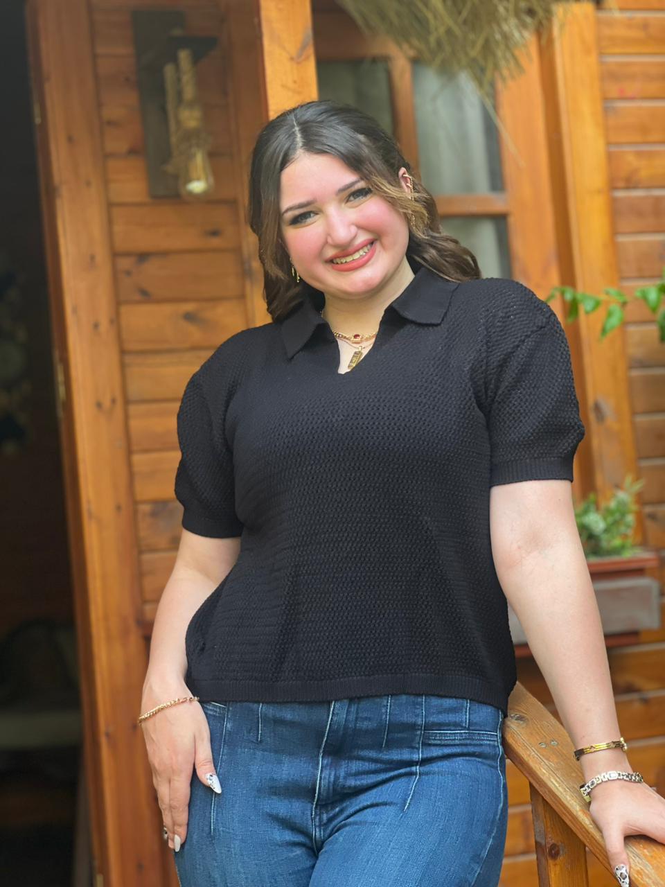 Open Knit Polo Top