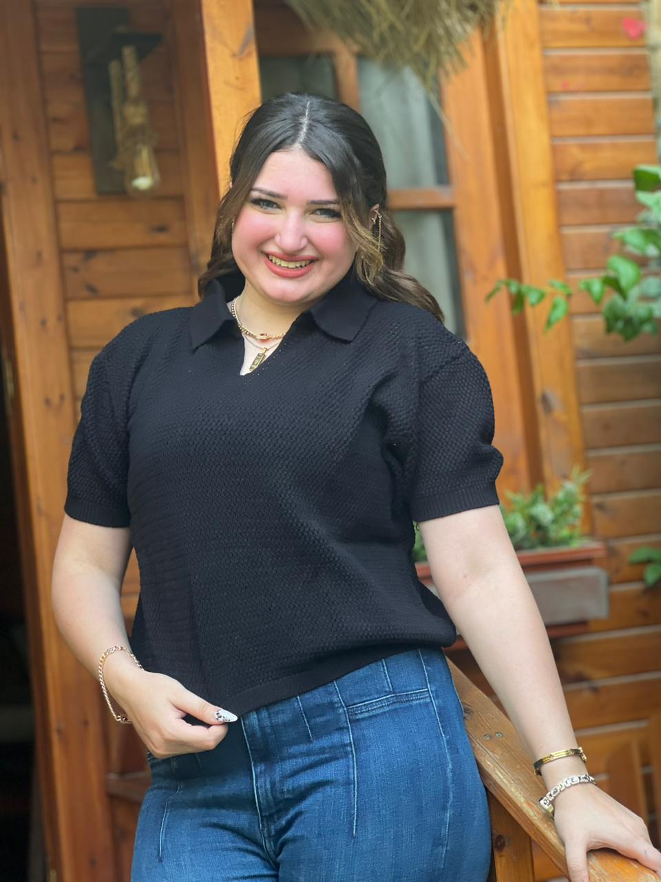 Open Knit Polo Top