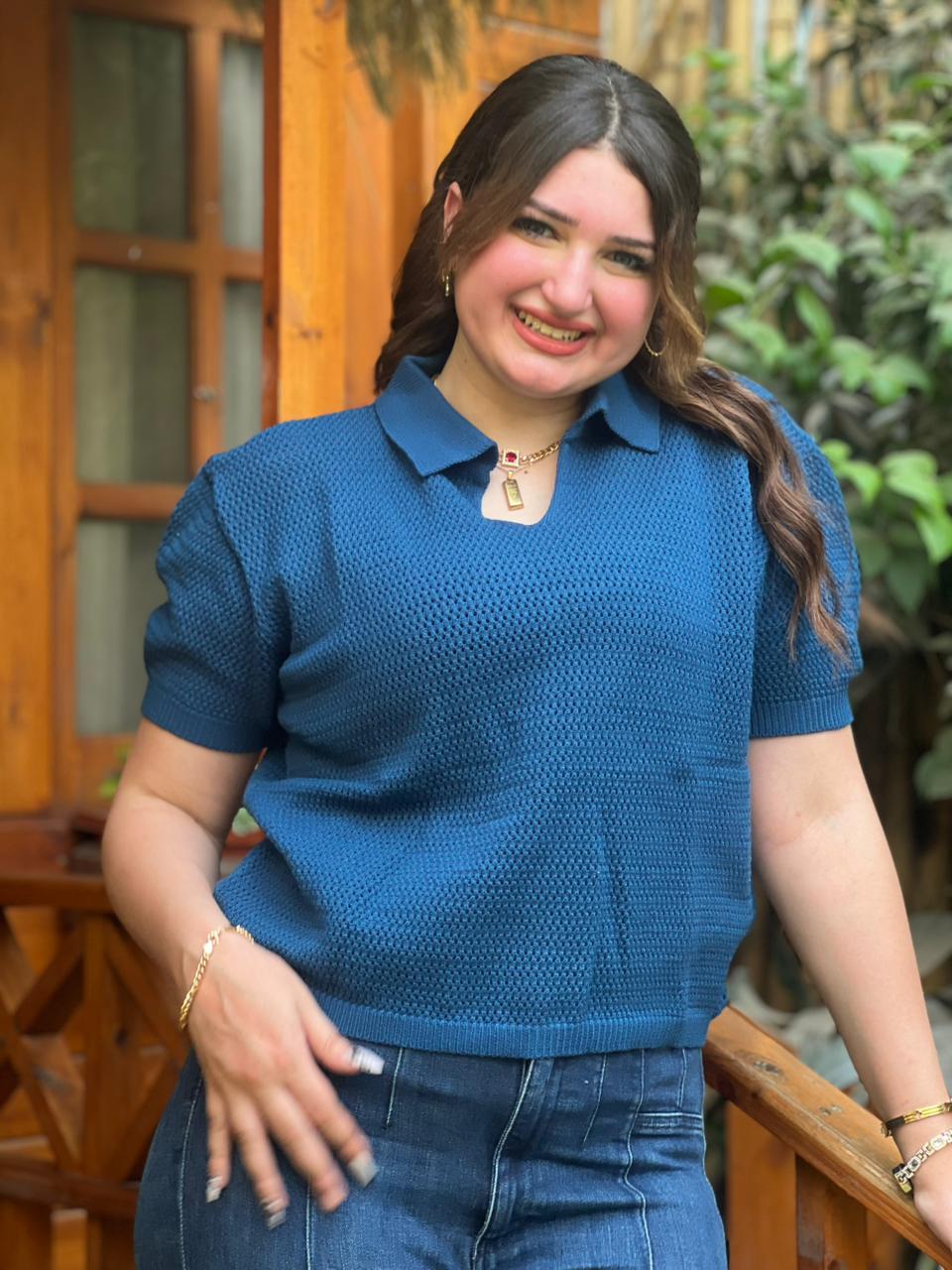 Open Knit Polo Top