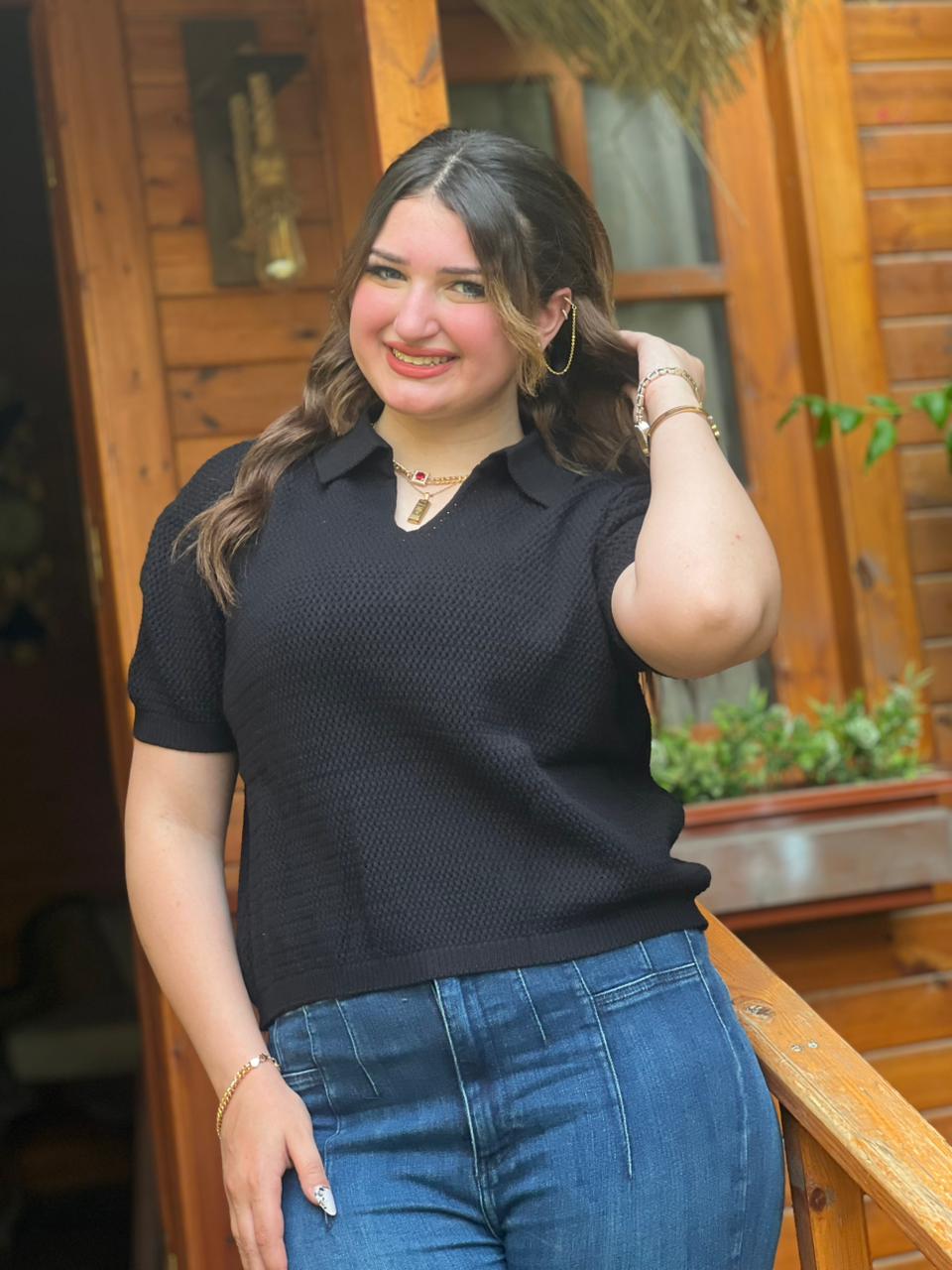 Open Knit Polo Top