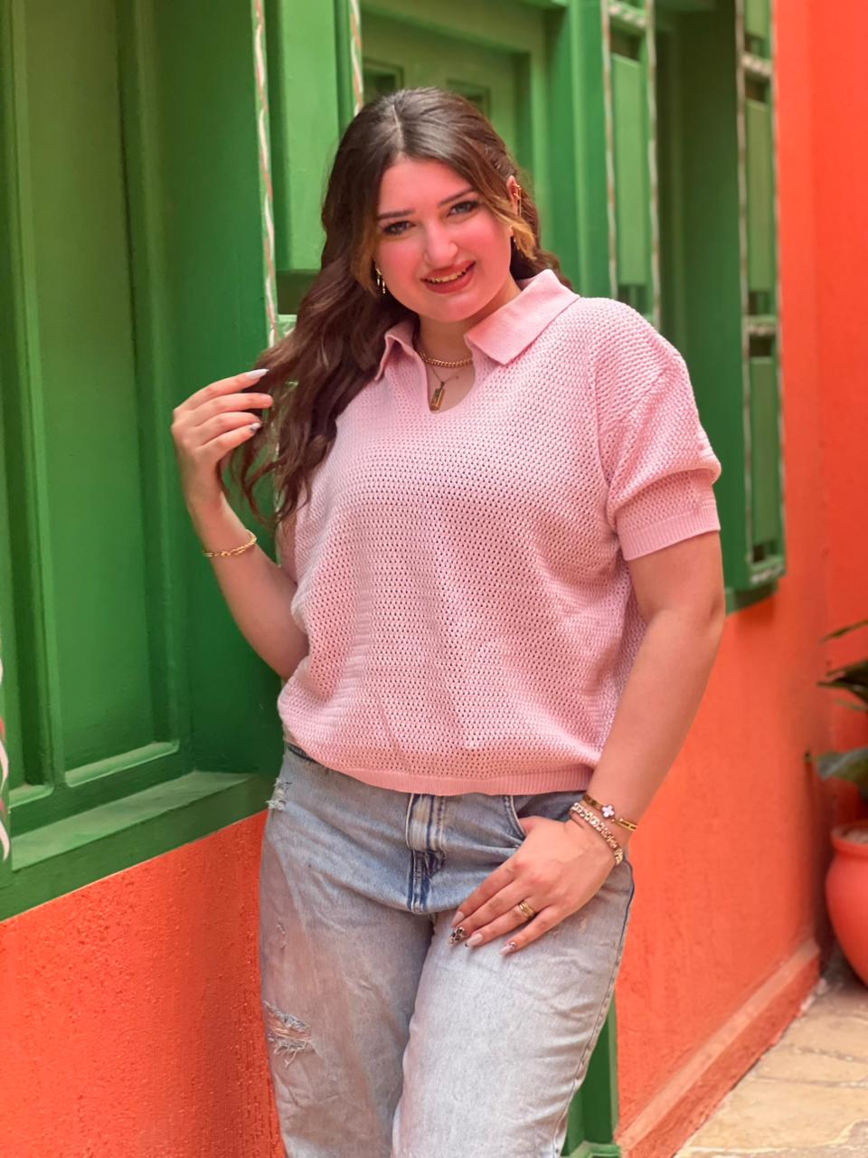 Open Knit Polo Top