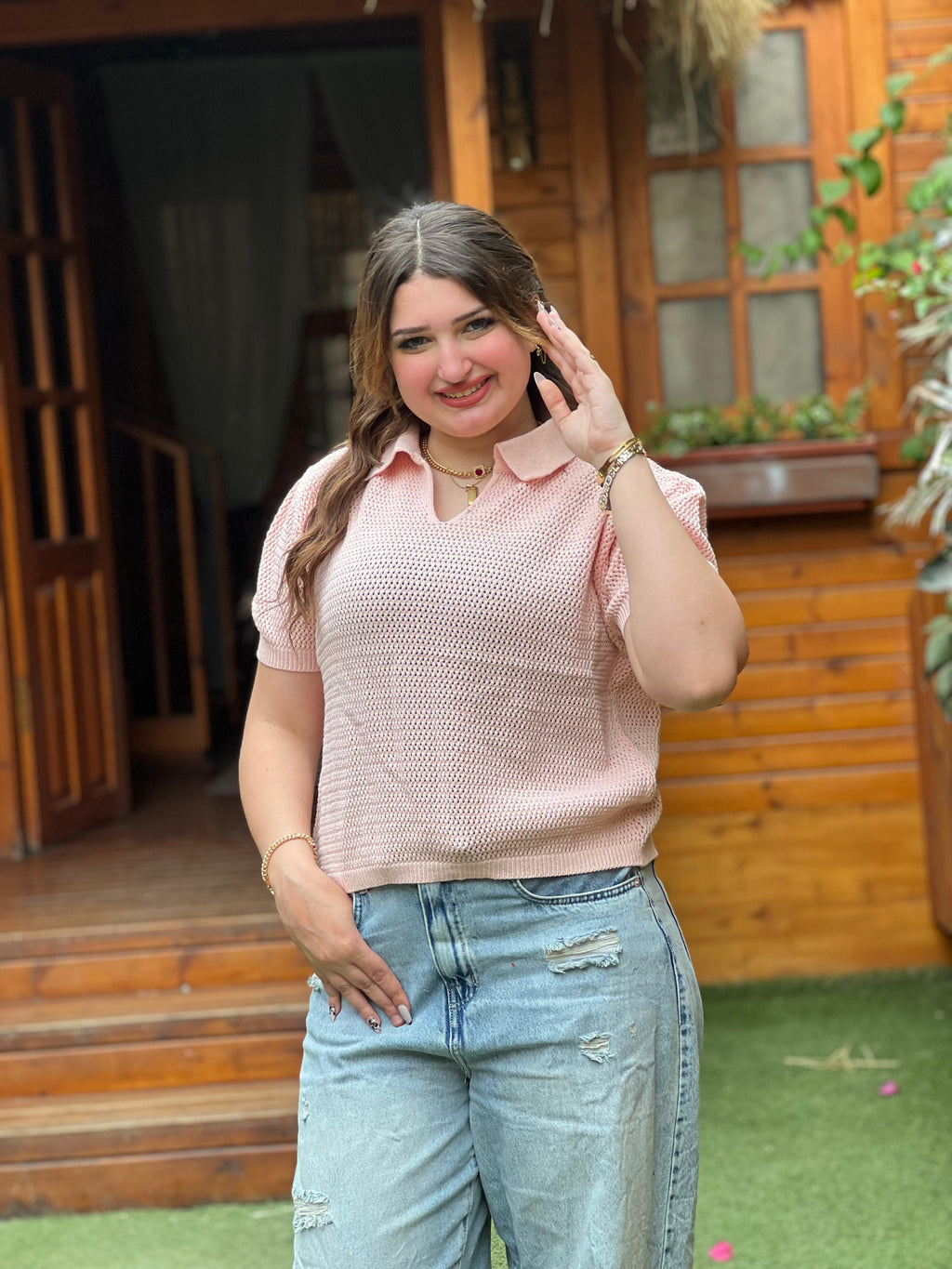 Open Knit Polo Top