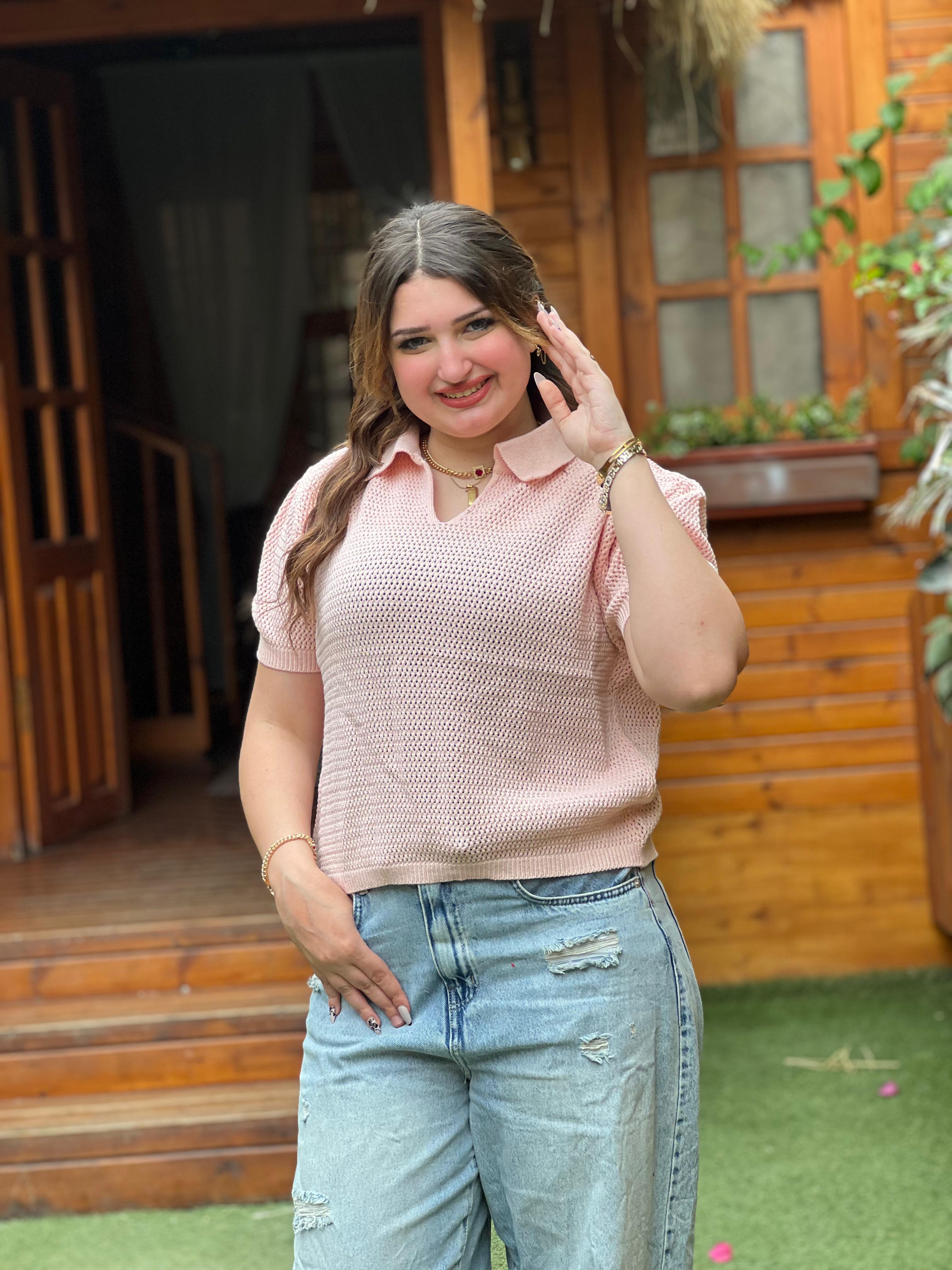 Open Knit Polo Top