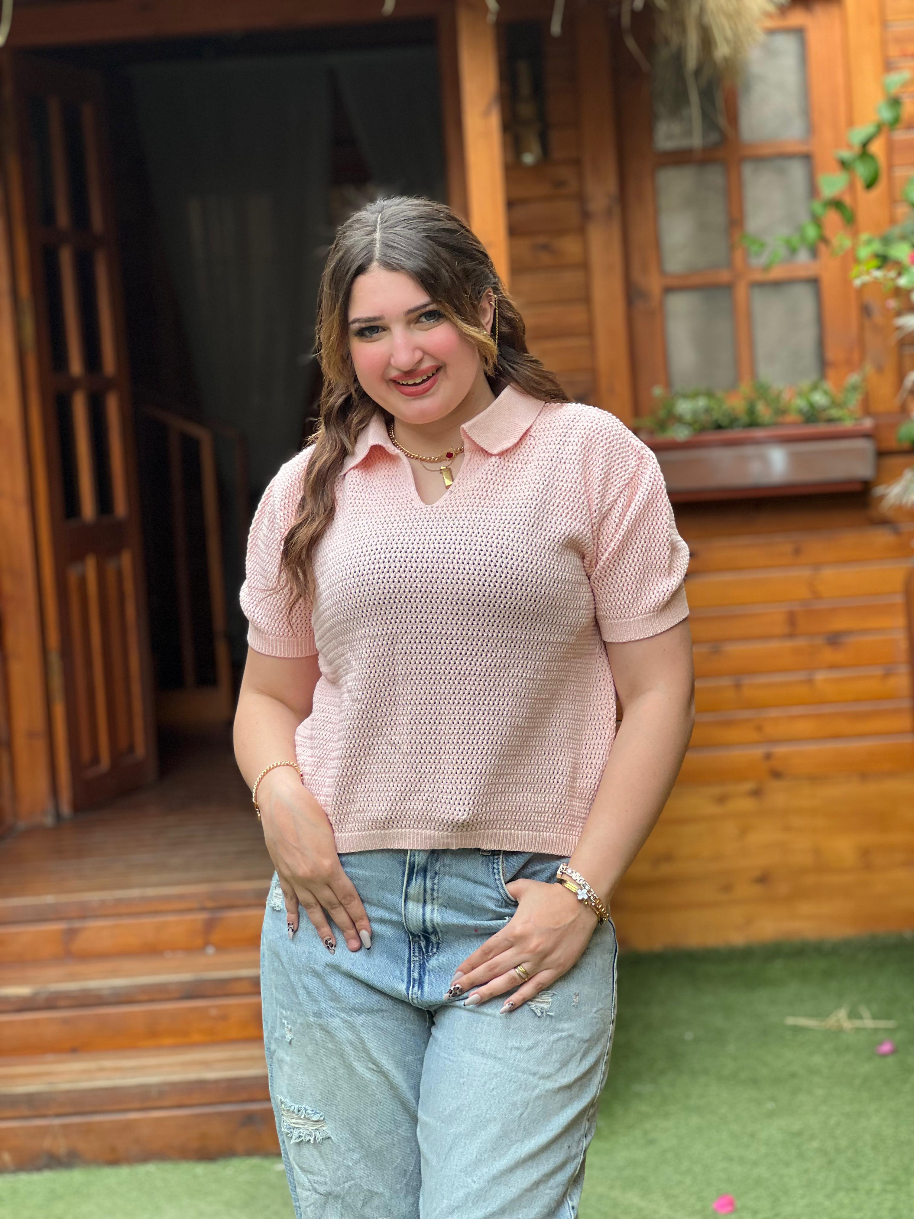 Open Knit Polo Top
