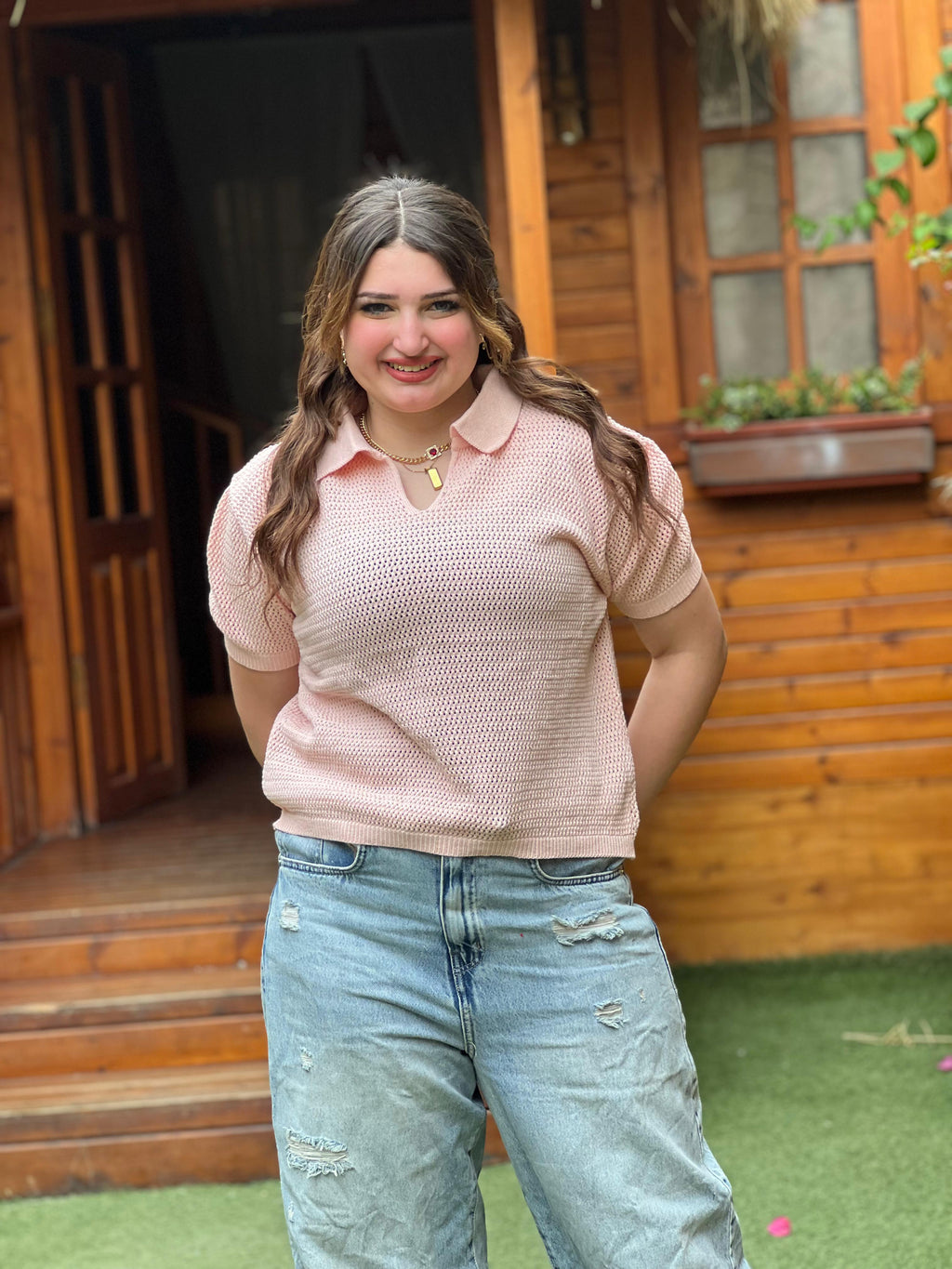 Open Knit Polo Top