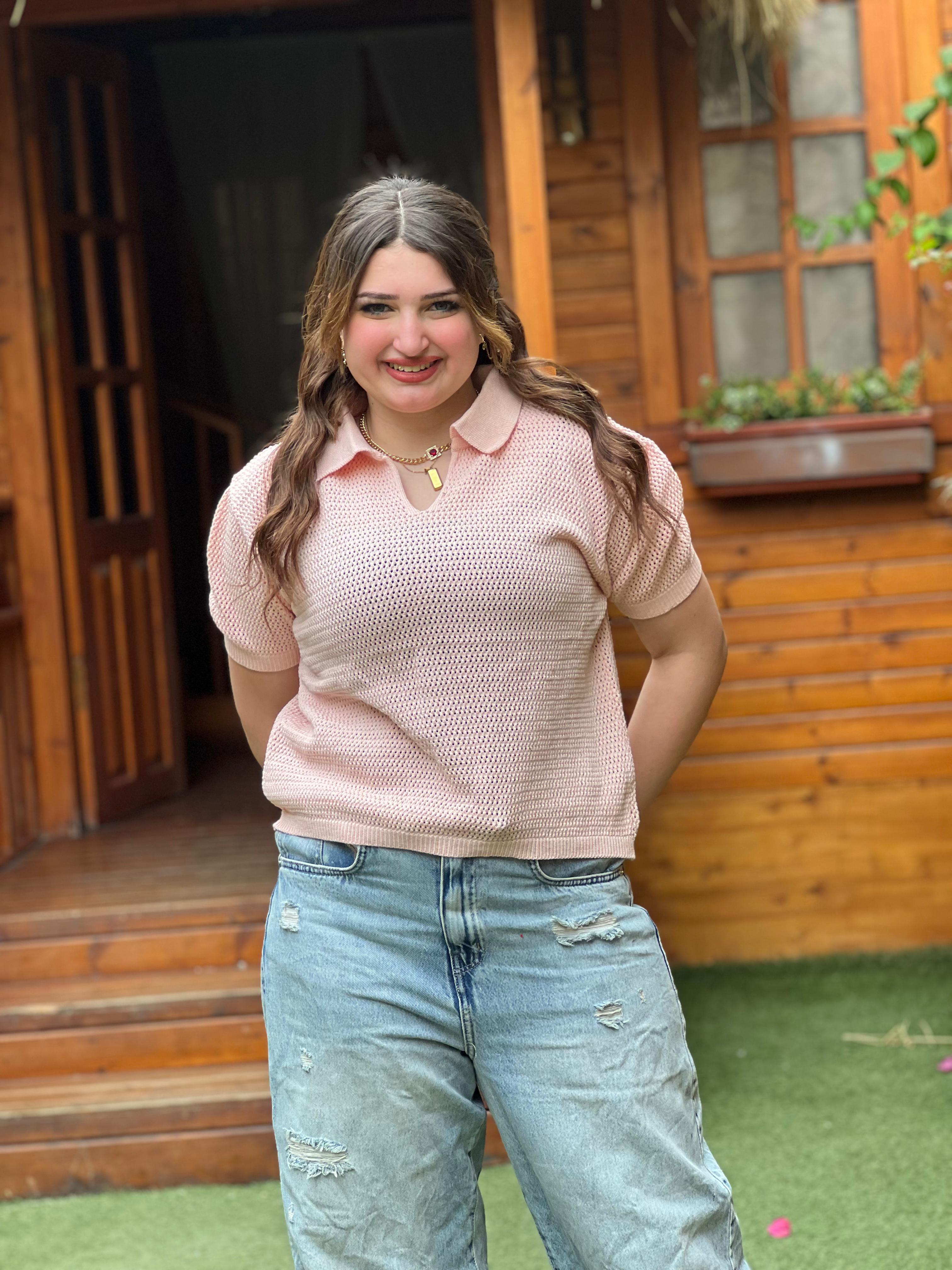 Open Knit Polo Top