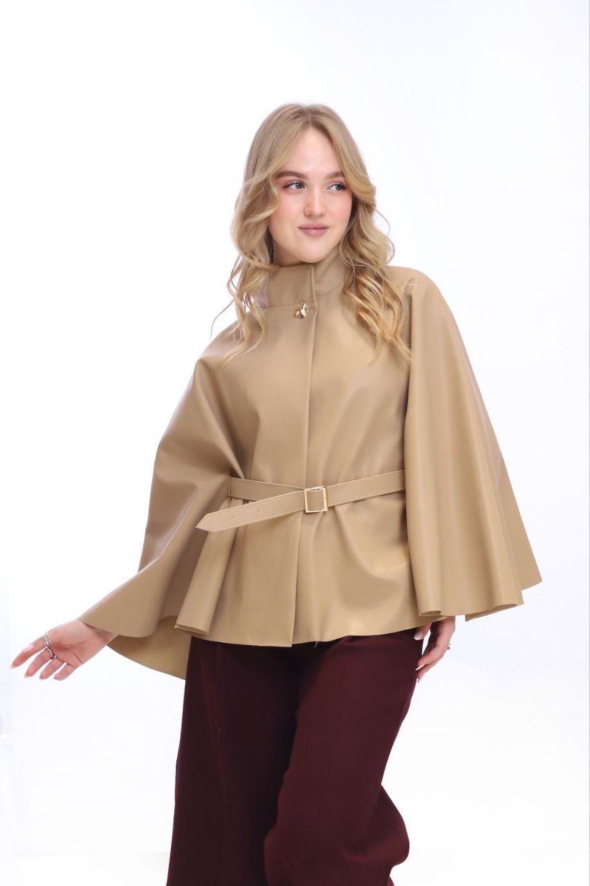 LEATHER CAPE COAT
