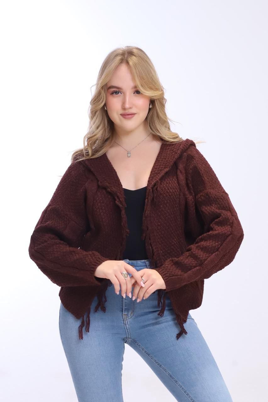 SHORT KNIT CARDIGAN WITH HOOD