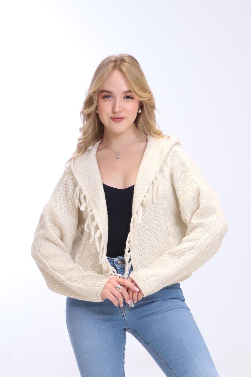 SHORT KNIT CARDIGAN WITH HOOD