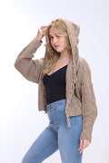 SHORT KNIT CARDIGAN WITH HOOD