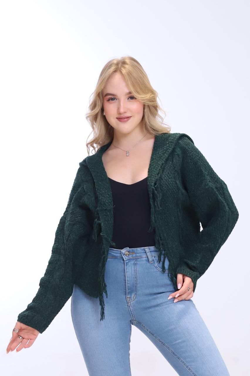 SHORT KNIT CARDIGAN WITH HOOD