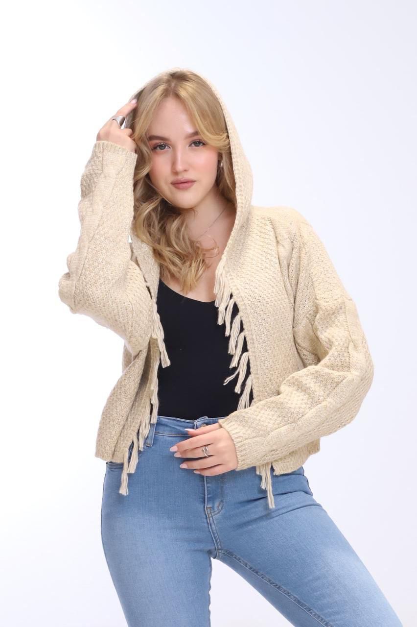 SHORT KNIT CARDIGAN WITH HOOD