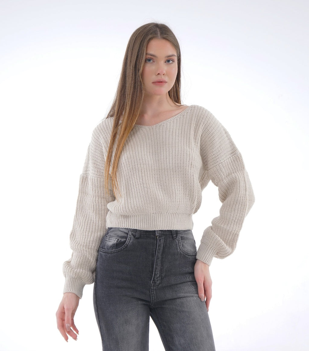 V-NECK KNIT BLOUSE