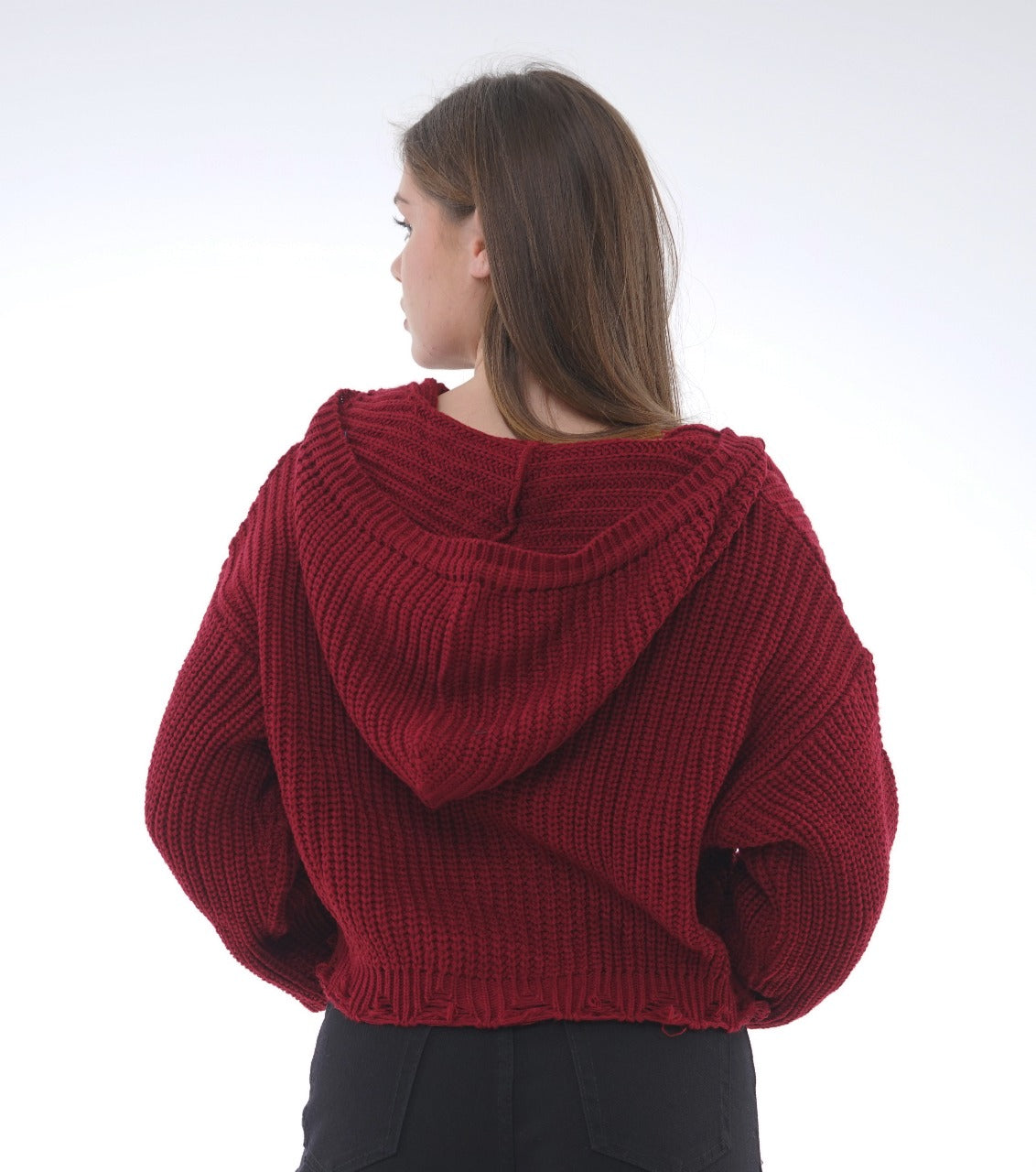 HOODED ZIP KNIT BLOUSE