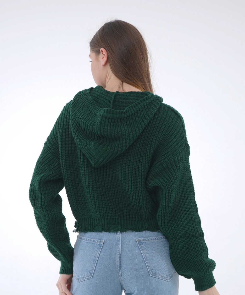 HOODED ZIP KNIT BLOUSE