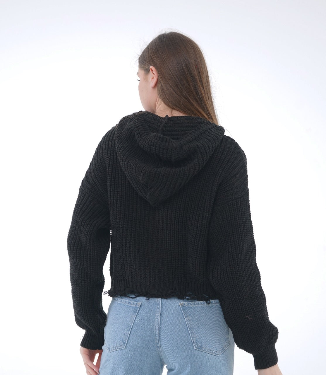 HOODED ZIP KNIT BLOUSE