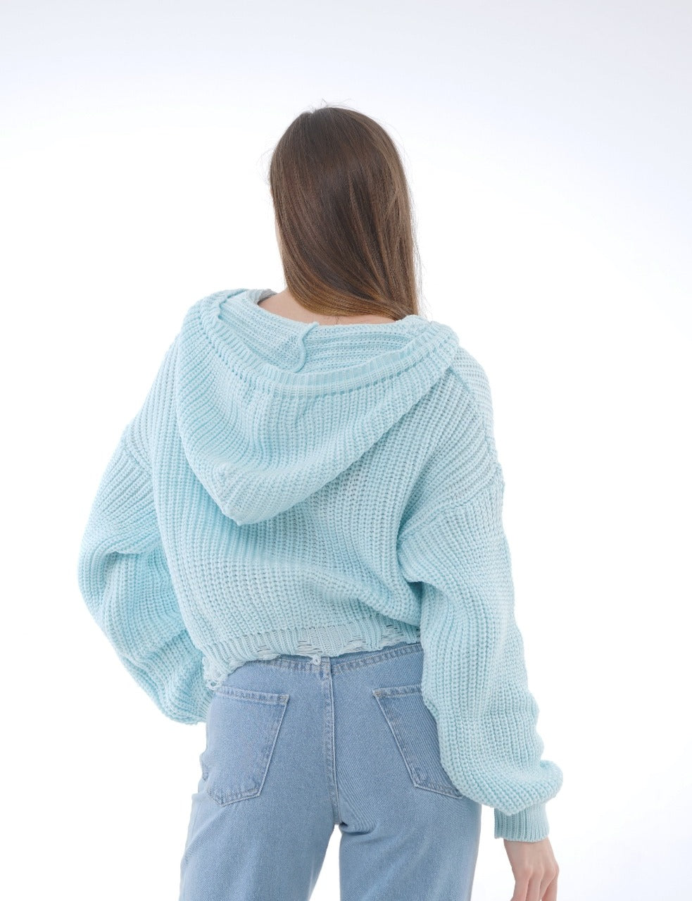 HOODED ZIP KNIT BLOUSE