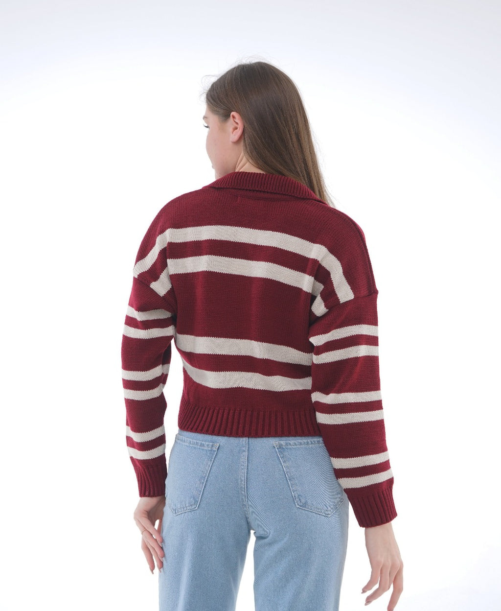 STRIPED KNIT POLO BLOUSE