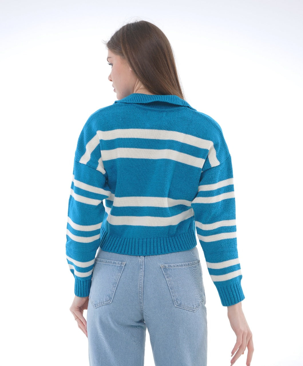 STRIPED KNIT POLO BLOUSE