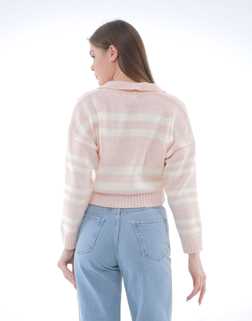 STRIPED KNIT POLO BLOUSE