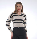 STRIPED KNIT POLO BLOUSE