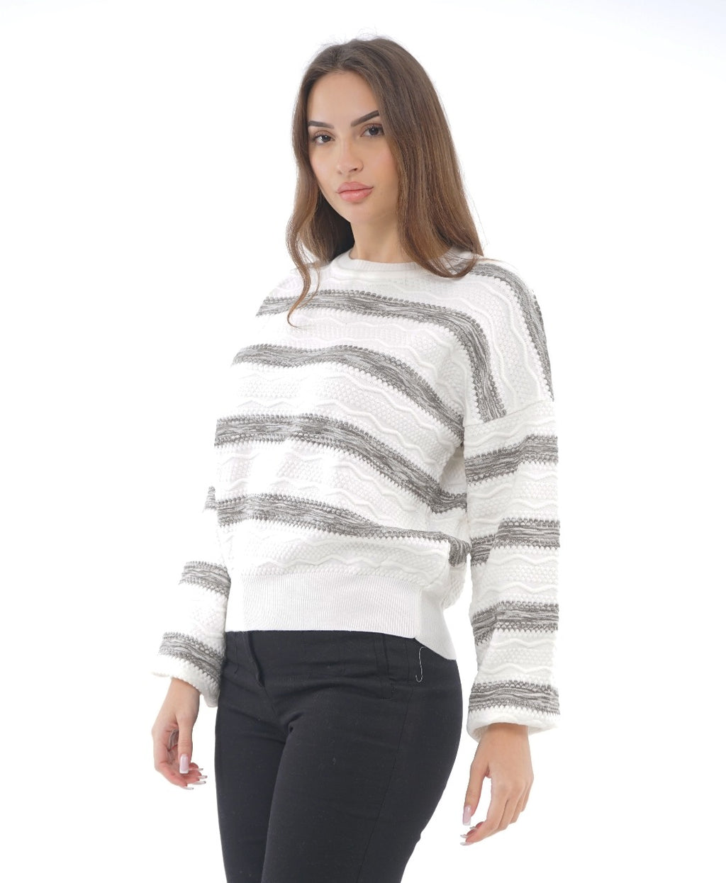TEXTURED STRIPE KNIT BLOUSE