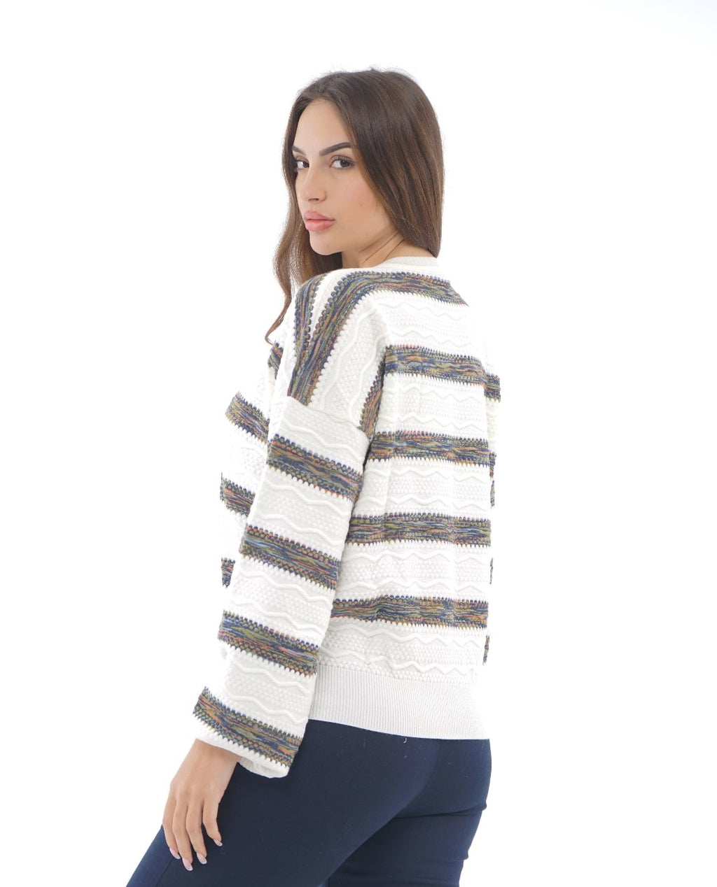 TEXTURED STRIPE KNIT BLOUSE